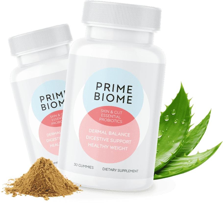 PrimeBiome bottles with natural ingredients